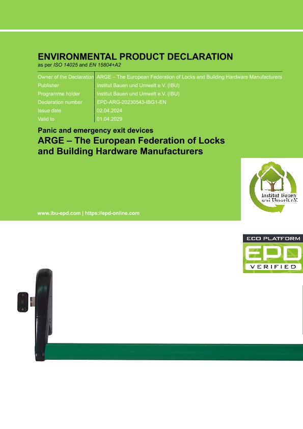 Environmental Product Declaration: Panic and emergency exit devices
